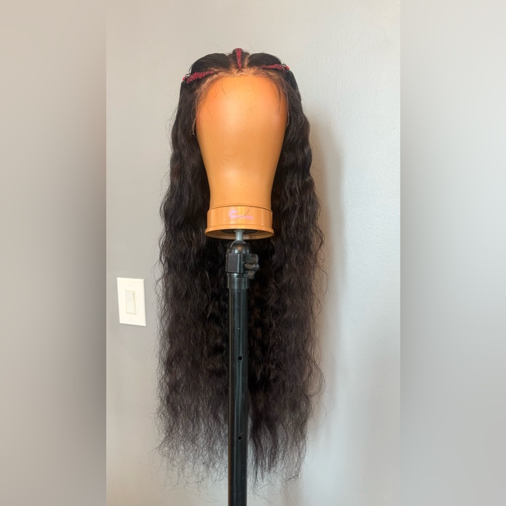 Custom styled 13x6 1B human hair wig w/ braids, rhinestones & spiders.Worn once